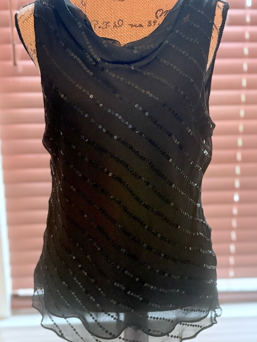 Vintage Bob Mackie Studio 100% Silk Black Sequin Sleeveless Blouse Top Size 12